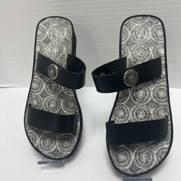 Brighton Women's Black Sandals Size 9 Slip on Double Strap Leather Boho - Picture 1 of 6